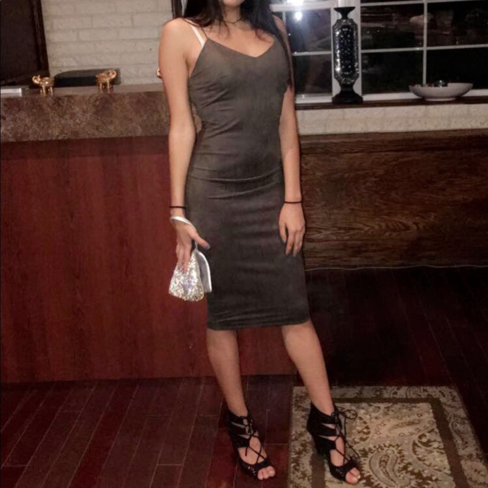 FITTED FAUX Suede Green Body Con Dress